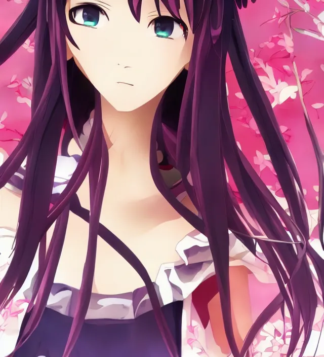 Image similar to Beautiful anime key visual of Hitagi Senjougahara from Monogatari by Dao Trong Le,Kyoani Studio, Studio Shaft,Poster, trending on artstation