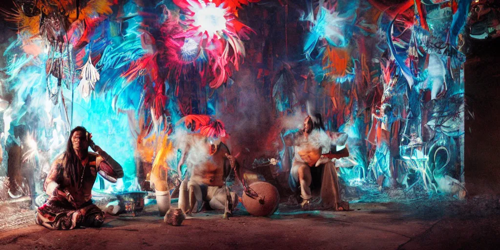 Image similar to of Native American shaman drumming by Liam Wong and Boris Vallejo