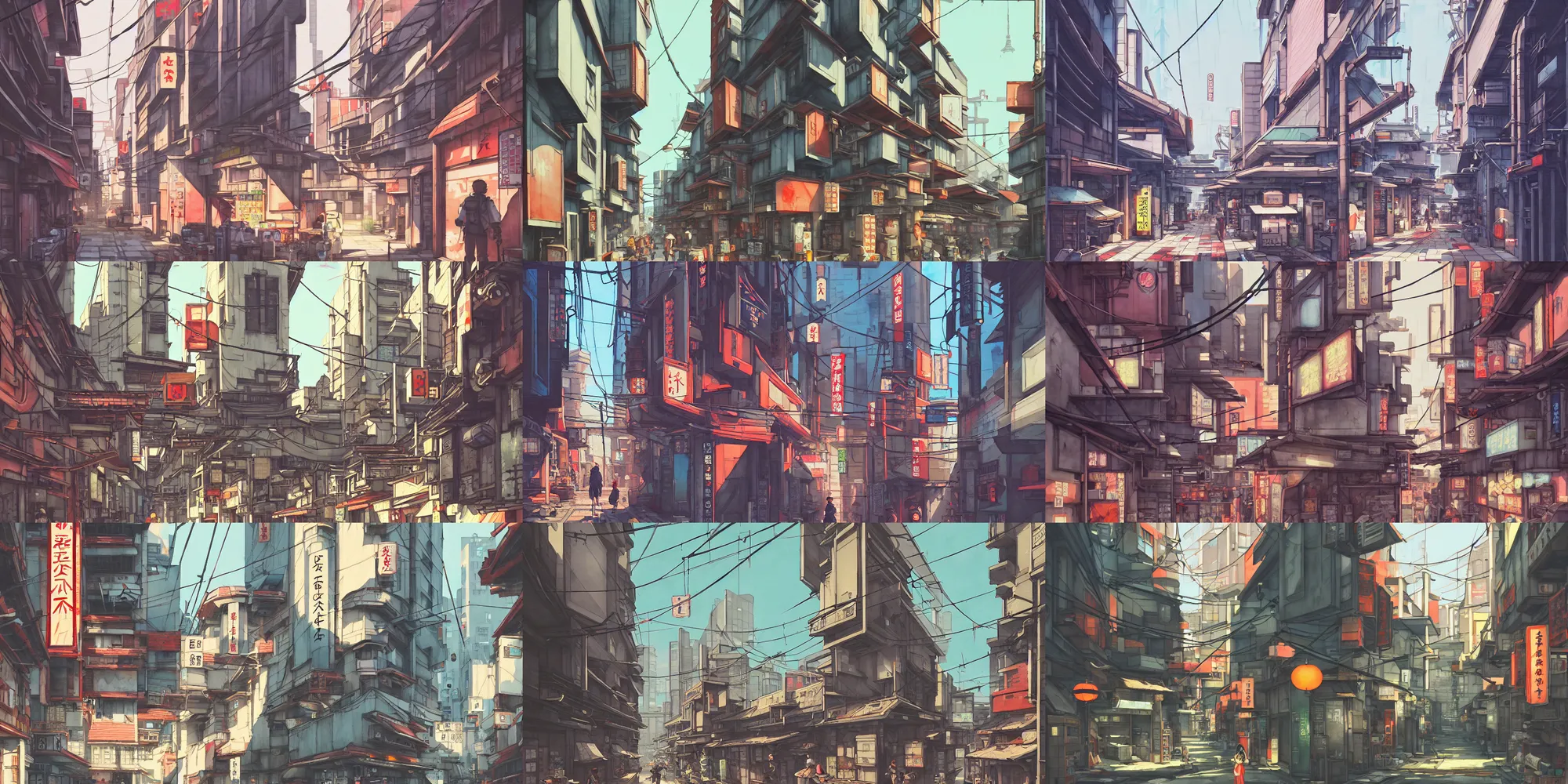 Prompt: japanese downtown, architecture, tokyo street, stylized, alleyway, in watercolor gouache detailed paintings, artstation, 8 k, big medium small, overwatch building, insanely detail, arcane, simon stalenhag, cyberpunk, food stall