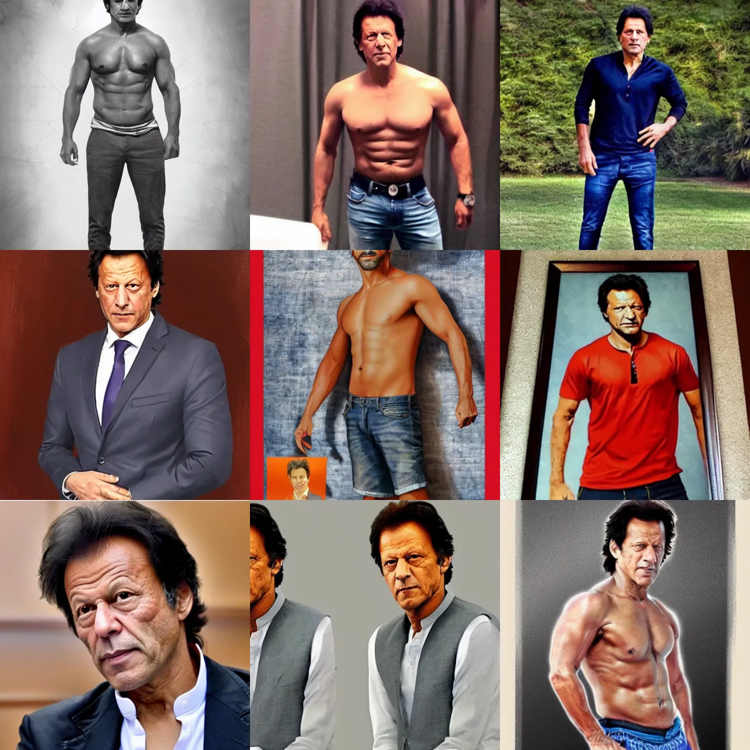 Prompt: A full portrait of Imran Khan with mascular body