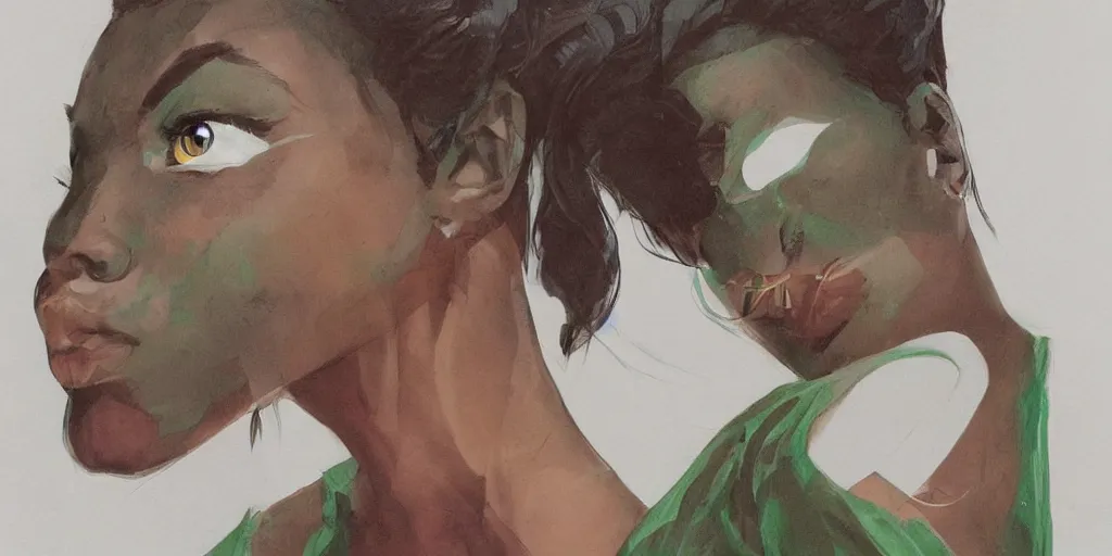 Image similar to a beautiful modern day queen, dark skin, green eyes. concept art. highlight detailed.