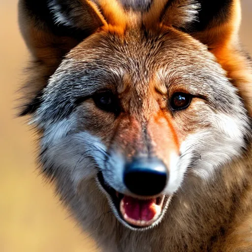 Prompt: professional photograph of a tawny wolf, high quality, hd, 8 k, 4 k, magnificent, award - winning, nature, nature photography, awe - inspiring, highly detailed, amazing