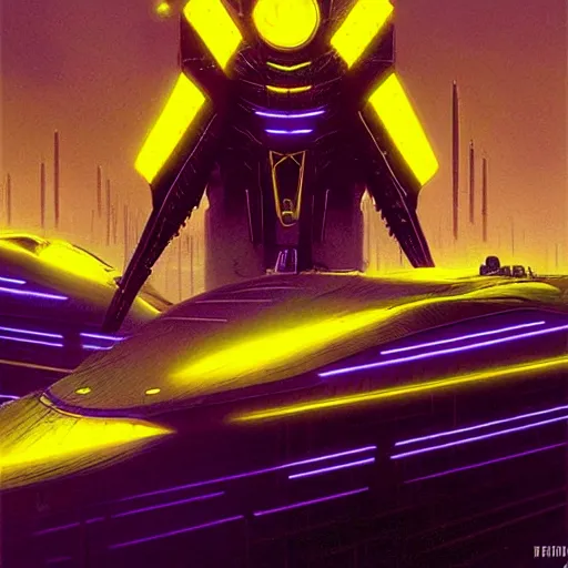 Image similar to cyber riders by bruce pennington, black and yellow, dark neon trimmed beautiful dystopian digital art