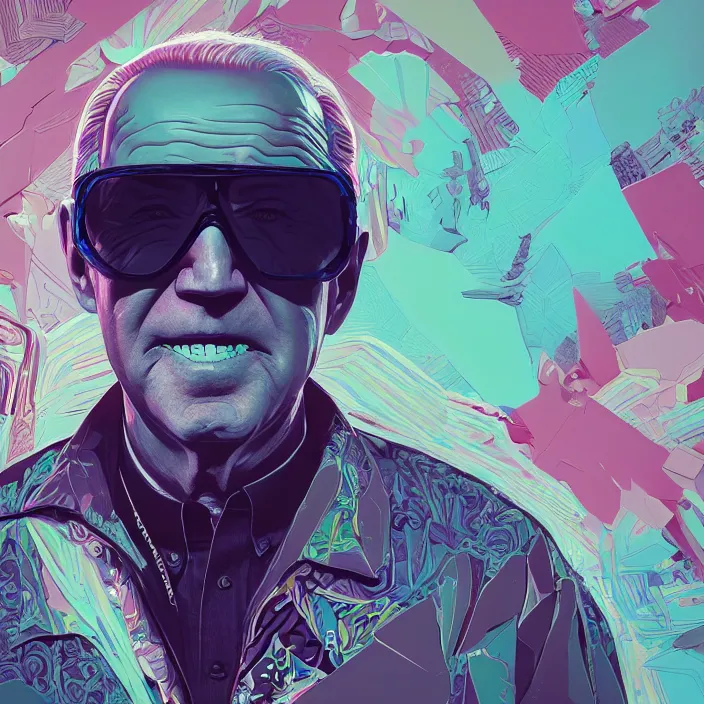 Prompt: portrait of Joe Biden wearing Pit Vipers. sunglasses. intricate abstract. intricate artwork. by Tooth Wu, wlop, beeple, dan mumford. octane render, trending on artstation, greg rutkowski very coherent symmetrical artwork. cinematic, hyper realism, high detail, octane render, 8k, iridescent accents