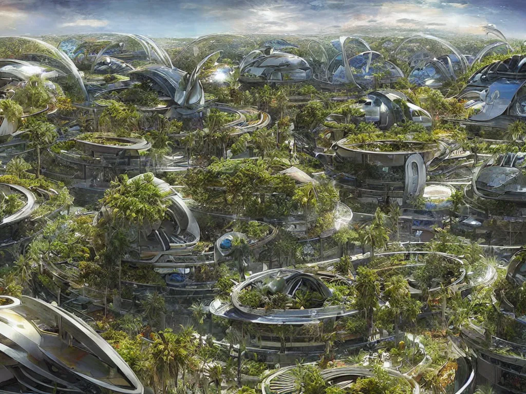 Image similar to an imax view of a eco - friendly solarpunk habitat in a futuristic suburb of los angelescalifornia, art by alejandro burdisio and federico pelat and paolo soleri, hyperrealism