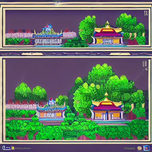 Image similar to vietnamese temple scene, 2 d game art background, level design, in style of lam manh