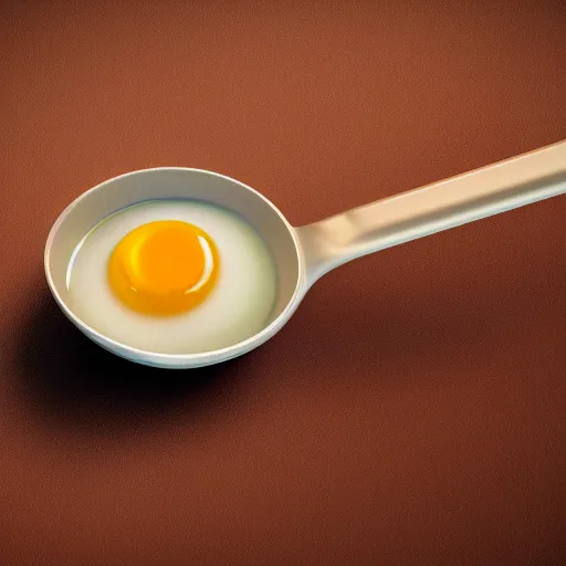 Prompt: a egg with yolk in a soup ladle, product render, octane, v ray, realistic