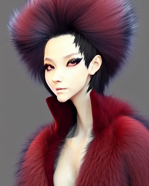 Prompt: fur - lined dragonhide jacket!!! beautiful and elegant female!! gorgeous ayes!! character concept art, sharp focus, illustration, artgerm!! yusuke murata! wlop!! ilya kuvshinov!! marc brunet!! octane render! unreal engine 5! highly rendered!! trending on artstation!! cgi vfx!