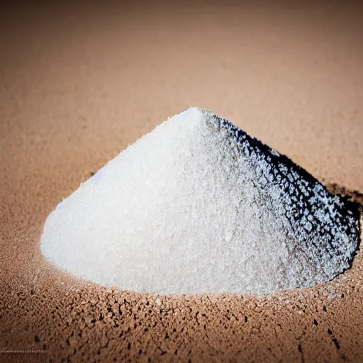 Image similar to mound of salt shaped like a 30 year old woman in ancient Canaanite clothing, cracked desert background. somber. haunting. 40mm lens, shallow depth of field, split lighting
