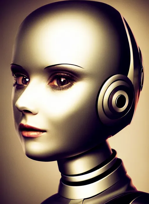Prompt: a beautiful young female futuristic robot profile face photo, daguerrotype, closeup - view, f / 2. 8, low contrast, 1 6 k, beautiful lighting, reflective, insanely detailed and intricate, hypermaximalist, elegant, ornate, hyper realistic, super detailed, surreal dreamy poetic
