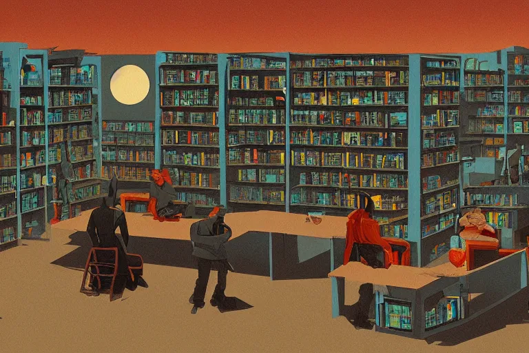 Image similar to Biblioteca do Convento de Marfa. in cyberpunk style by Vincent Di Fate