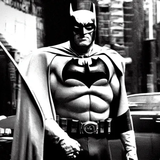 Image similar to batman in the sopranos, film still, 1 6 mm, gritty, film grain, newark,