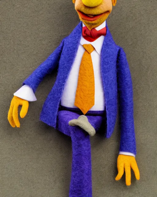 Image similar to saul goodman as a muppet. highly detailed felt. hyper real photo. 4 k.