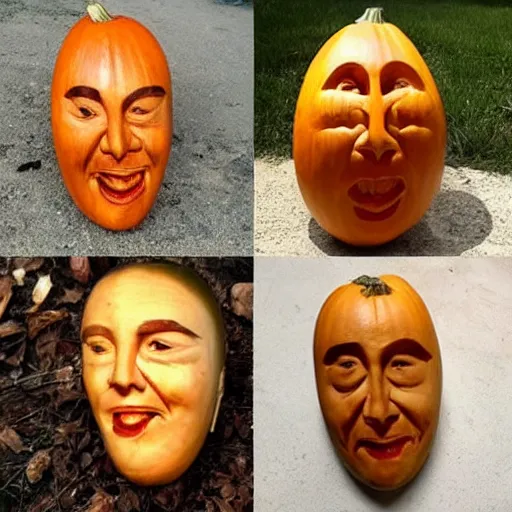 Image similar to gourd carved to look like the face of amber heard