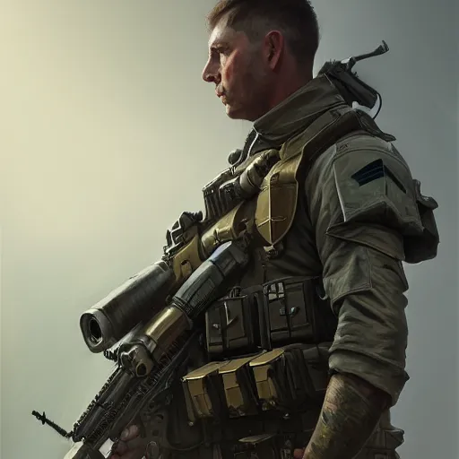 Prompt: heavy gunner,soldier,gear,digital art,ultra realistic,ultra detailed,art by greg rutkowski,photorealiatic,hyperdetailed,hyperrealistic,studio lighting,studio photography,professional photography,professional lighting,detailed face,3 point lighting,4k