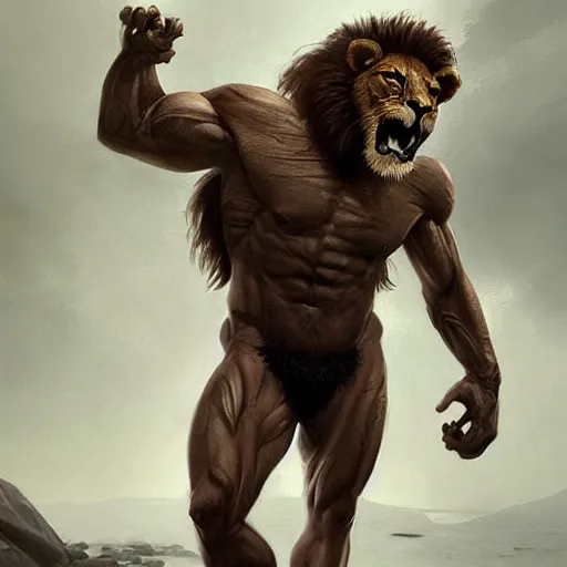 Prompt: a muscular half man half lion mutant creature,digital art,ultra realistic,ultra detailed,art by greg rutkowski,hyperdetailed,anthropomorphic,photorealistic,trendimg on artstation,deviantart