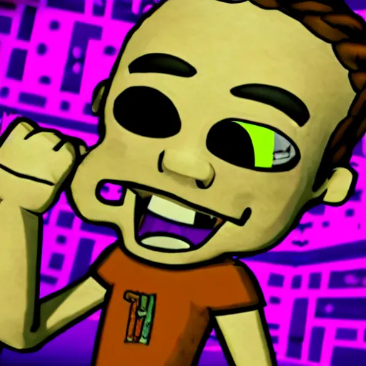 Image similar to character screenshot of ufc sean o'malley in psychonauts, rainbow dreadlocks, ps 3 video game, dream world, 7 2 0 p, cutscene, cartoony designed by scott campbell