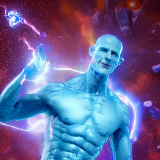 Prompt: a macro portrait of Doctor Manhattan destroying the universe with a snap, hyperdetailed, artstation, 8k,