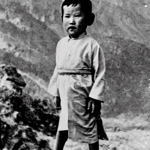 Image similar to a 2 - year old boy as the king of tibet in 1 9 3 6