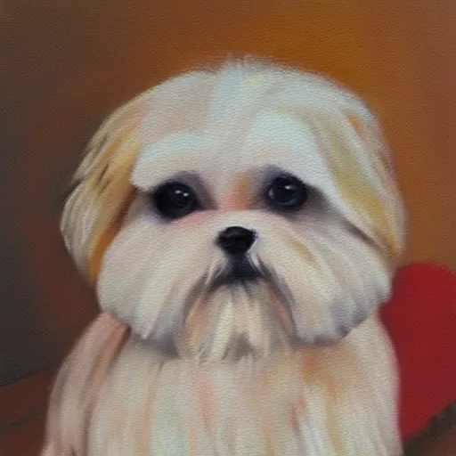 Prompt: white and blonde shih tzu painting, portrait, oil painting