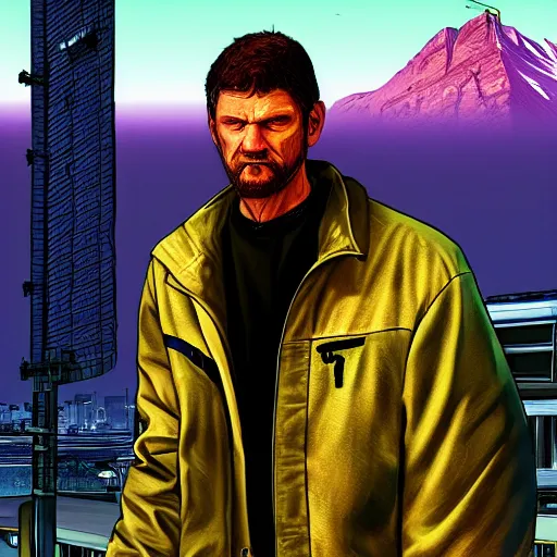 Image similar to Ted kaczynski in GTA V, Cover art by Stephen Bliss, boxart, loading screen