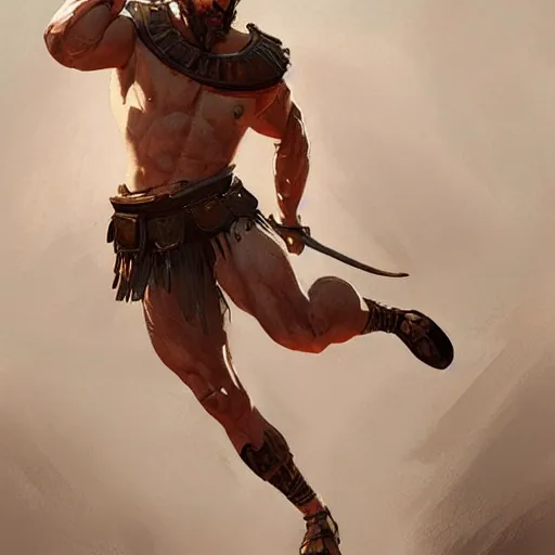 Image similar to roman gladiator, gorgeous, amazing, muscular, silk, intricate, elegant, thighs, highly detailed, digital painting, artstation, concept art, sharp focus, illustration, by greg rutkowski