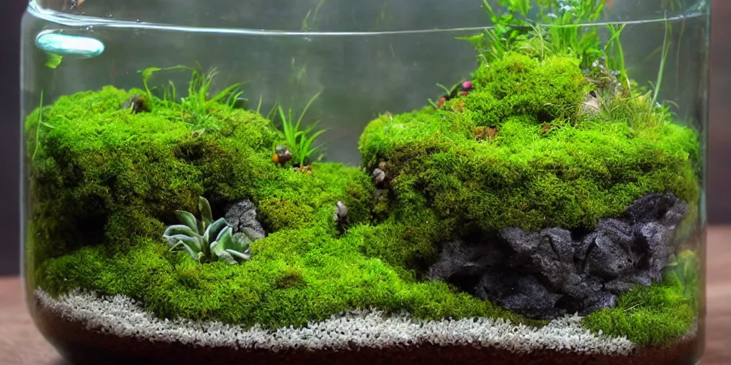 Image similar to moss terrarium, by disney animation