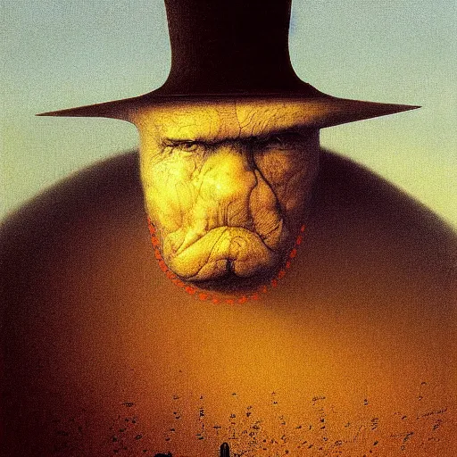 Image similar to man wearing a heavy fat stone hat high resolution, high quality, by jean - zdzislaw beksinski