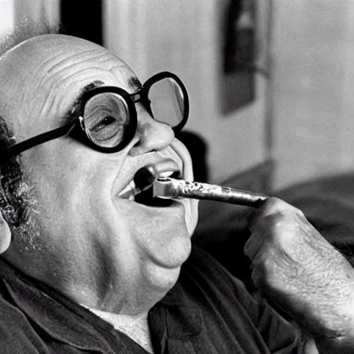 Image similar to Danny Devito smoking crack out of a crack pipe, award-winning photo