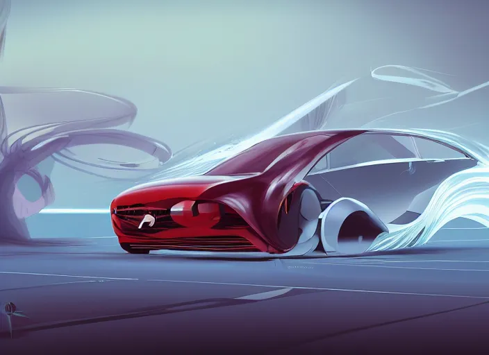 Image similar to wide view shot of anew car for 2 0 3 2. style by petros afshar, christopher balaskas, goro fujita, and rolf armstrong. car design by dmc and volvo.