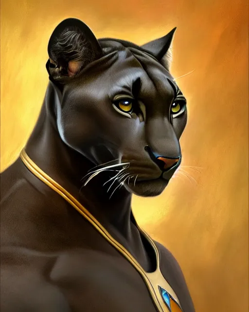 Prompt: painting of anthromorphic male panther in starfleet uniform, star trek, zootopia, fursona, furaffinity, 4 k, deviantart, furry art, very expressive detailed face, gaston bussiere, craig mullins, jc leyendecker, gustav klimt, artgerm, greg rutkowski, alphonse mucha