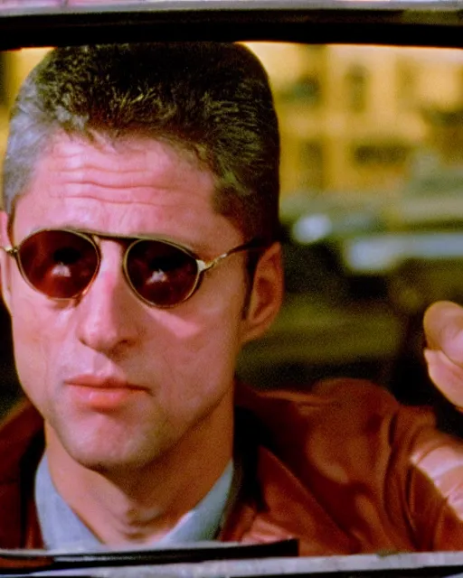 Image similar to film still close - up shot of bill clinton as travis bickle from the movie taxi driver. photographic, photography