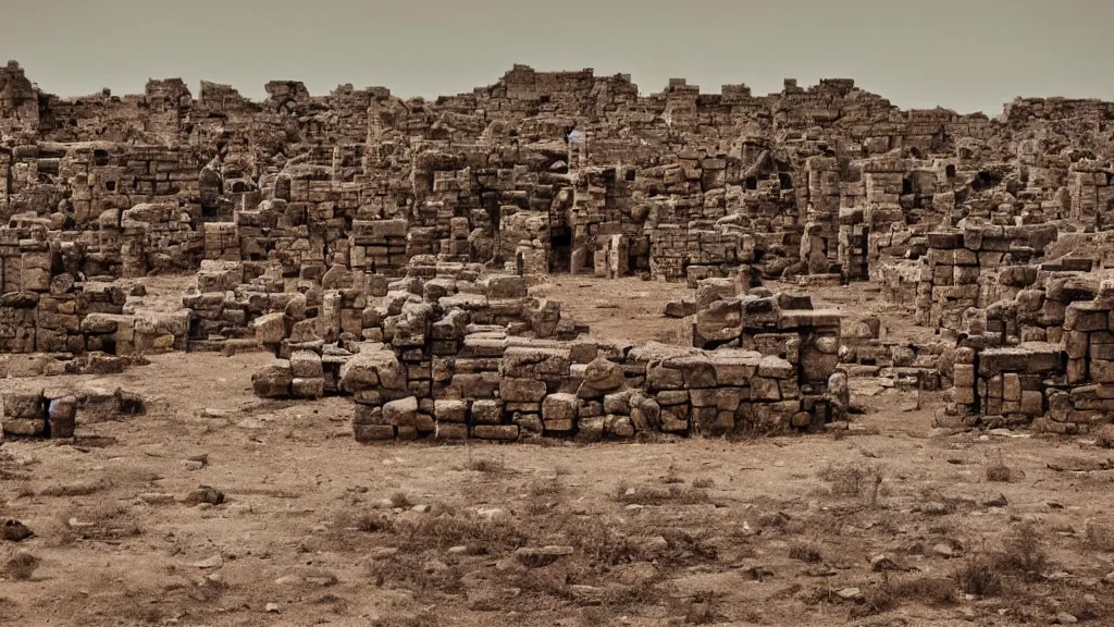 Prompt: surreal ancient ruins in the desert, photography by zhang kechun