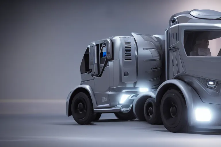 Image similar to still photo of a futuristic remote control truck, highly detailed, photorealistic portrait, bright studio setting, studio lighting, crisp quality and light reflections, unreal engine 5 quality render