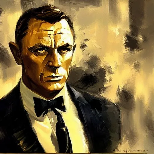 Prompt: concept art of james bond, cinematic shot, oil painting by jama jurabaev, extremely detailed, brush hard, artstation, high quality, brush stroke white background