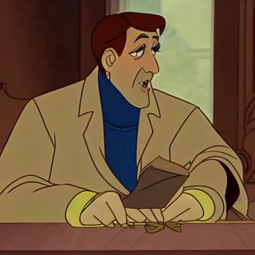 Image similar to steve carell in anastasia, don bluth animation, film still