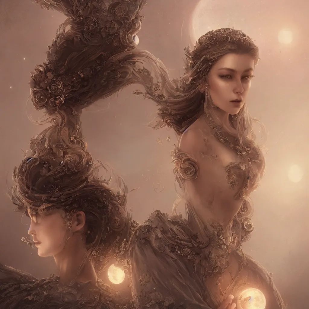 Image similar to a beautiful digital painting of a princess, princess, the moon behind her, intricate, cinematic lighting, highly detailed, digital painting, concept art, smooth, sharp focus, illustration, art by tom bagshaw, artgerm and greg rutkowski