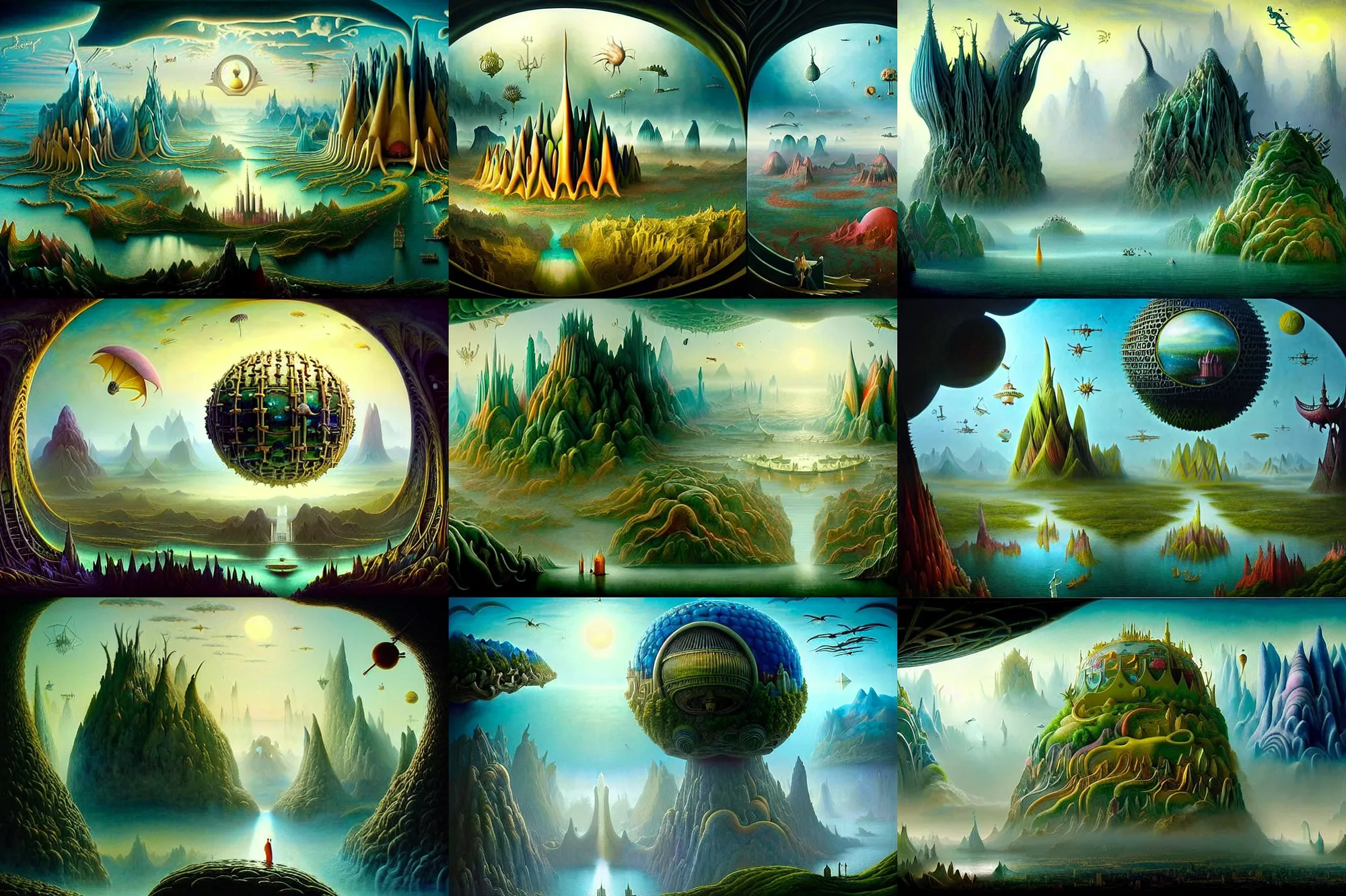 Prompt: a beautiful epic stunning amazing and insanely detailed matte painting of alien dream worlds with surreal architecture designed by Heironymous Bosch, mega structures inspired by Heironymous Bosch's Garden of Earthly Delights, vast surreal landscape and horizon by Asher Durand and Ross Tran, rich pastel color palette, masterpiece!!, grand!, imaginative!!!, whimsical!!, epic scale, intricate details, sense of awe, elite, fantasy realism, complex composition, 4k post processing