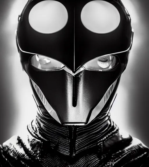 Prompt: showa kamenrider wearing partial broken mask only in pain and anger deep dark backlit night technoir cinematic monochromatic portrait photo by Leica Zeiss in detailed depth of field lens flare trending on Flickr realistic hd by frank Miller