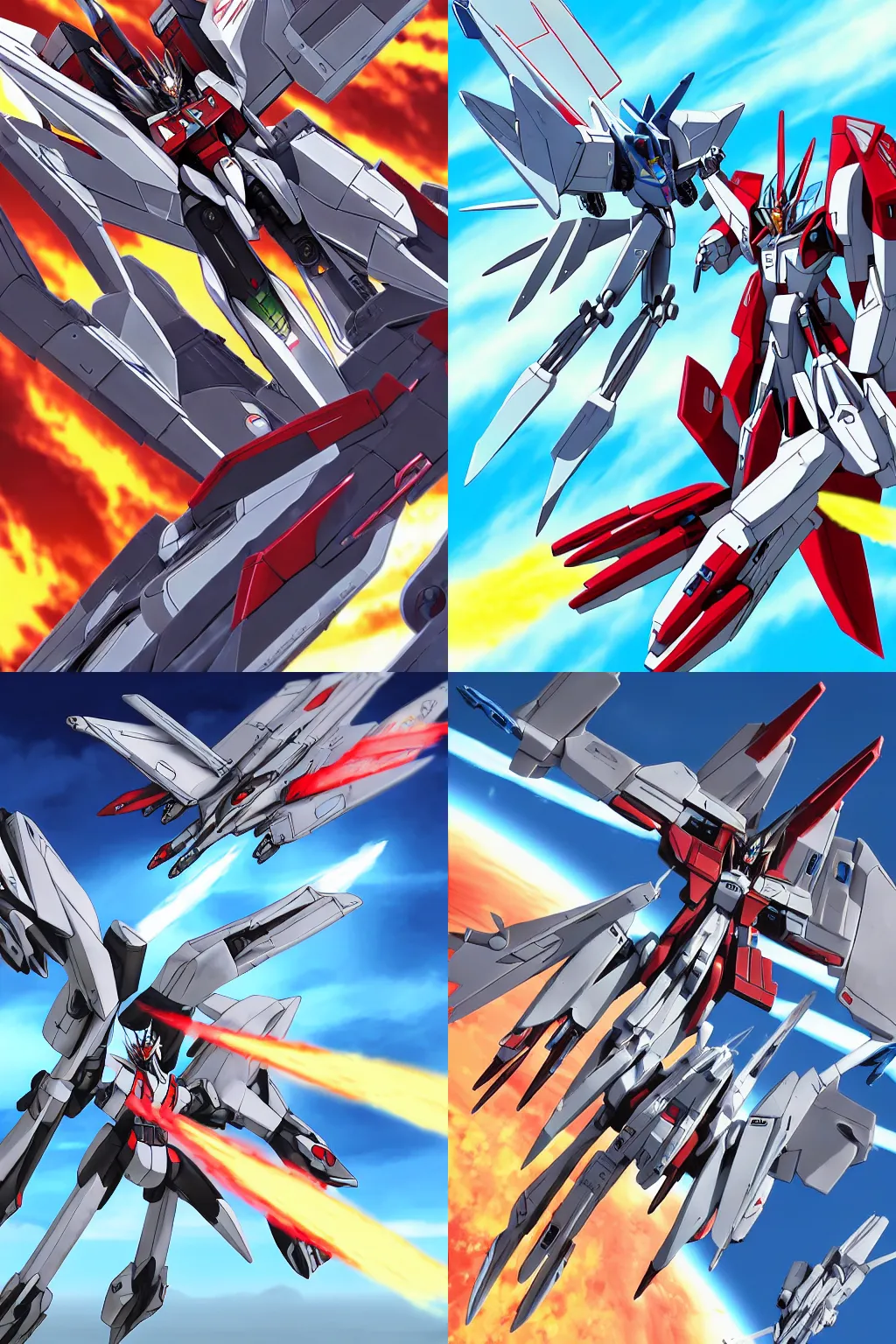 Prompt: a one on one fight in the sky between Starscream and Jetfire from Transformers, Mecha, Macross Frontier, Battroid Mode, Anime, Transformers G1, VF-1S Jetfire, Robots, Robot, Robot Mode, 8k, ultra realistic, illustration, splash art, Guilty Gear Strive Splash Art, Macross Delta, Sunny day with clear sky, action scene, fight scene, robot mode, hand to hand combat, rule of thirds, golden ratio, good value control, john singer sargent, William-Adolphe Bouguereau,