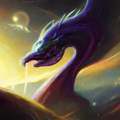 Image similar to oil painting of aurelion sol in the cosmos by greg rutkowski