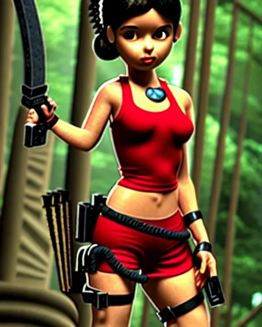 Image similar to uhd photorealisitc betty boop dresed as lara croft tomb raider,