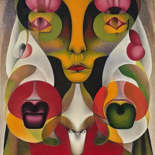 Image similar to floral face portrait by leonetto cappiello and wojciech siudmak and ernst fuchs, anni albers, oil on canvas