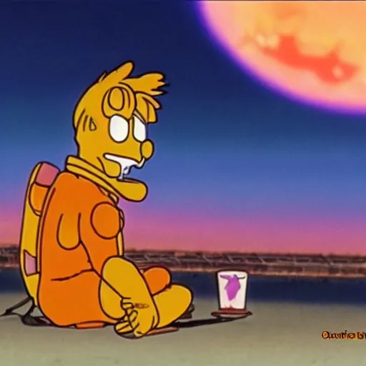 Prompt: Garfield as EVA-01 in Neon Genesis Evangelion, anime