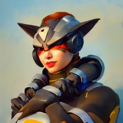 Image similar to greg manchess portrait painting of partially armored purrfect protagonist cat as overwatch character, medium shot, asymmetrical, profile picture, organic painting, sunny day, matte painting, bold shapes, hard edges, street art, trending on artstation, by huang guangjian and gil elvgren and sachin teng