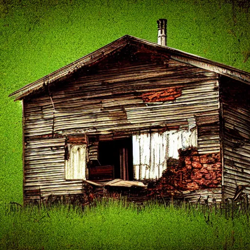 Image similar to a dilapidated house in the wilderness, digital art