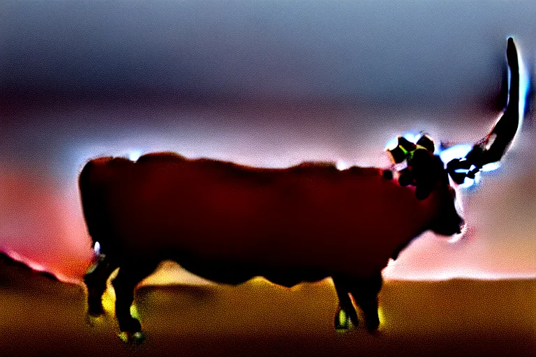 Image similar to a photorealistic sketch of a longhorn steer on a high bluff in big bend, key visual, extremely moody lighting, highly detailed, digital painting, sharp focus, illustration, unreal engine