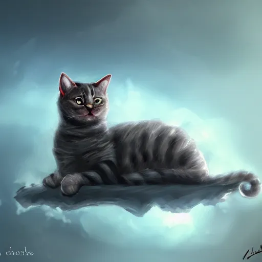 Image similar to cat in steel armor on a cloud, digital art, digital painting, artstation, devian art, 4 k, hd