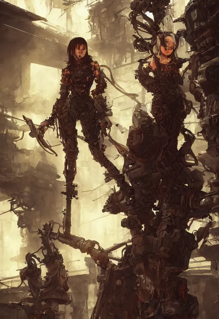 Image similar to Beautiful science fiction warrior princess, set in post apocalyptic Tokyo alleyway, glorious sunlight, colors and shadows, D&D, fantasy, highly detailed, digital painting, artstation, concept art, sharp focus, illustration, in style of Artgerm, Frank Frazetta and Luis Royo and WLOP and Greg Rutkowski