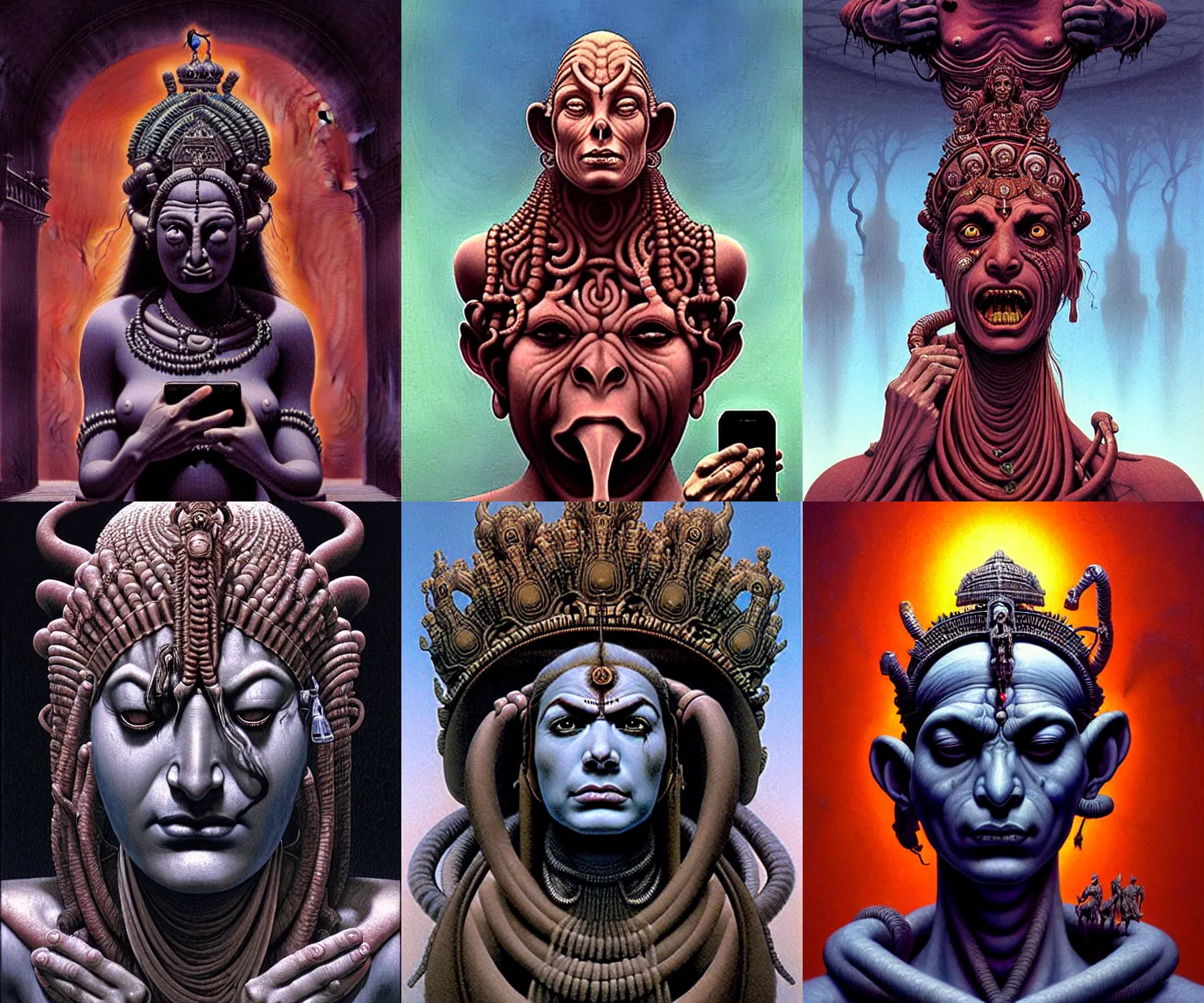 Prompt: a cinematic crying masterpiece bust portrait of a colossal gothic Hindu demon goddess of grief, sorrow and despair, crown of charging cables and cellphone screens, head and upper body only, by Wayne Barlowe, by Tim Hildebrandt, by Bruce Pennington, by Zdzisław Beksiński, by Paul Lehr, by Antonio Canova, by Caravaggio, by by Jacques-Louis David, by oil on canvas, masterpiece, trending on artstation, featured on pixiv, cinematic composition, astrophotography, dramatic pose, beautiful lighting, sharp, details, details, details, hyper-detailed, no frames, HD, HDR, 4K, 8K